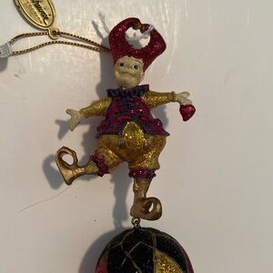 Katherine's Collection Jester Clown Acrobat On A Ball Ornament Retired Hearts